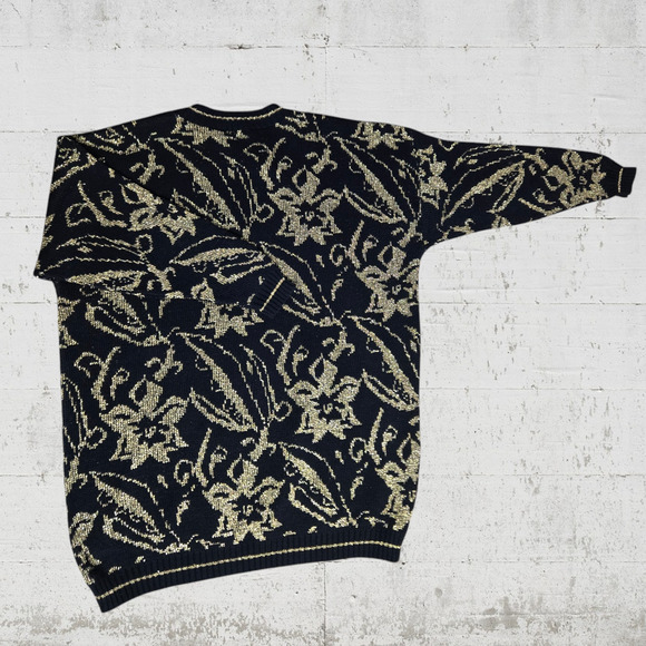 80s Vintage Gold Metallic Poinsettia Retro Crewneck USA Made Sweater Size 24W - Picture 7 of 8